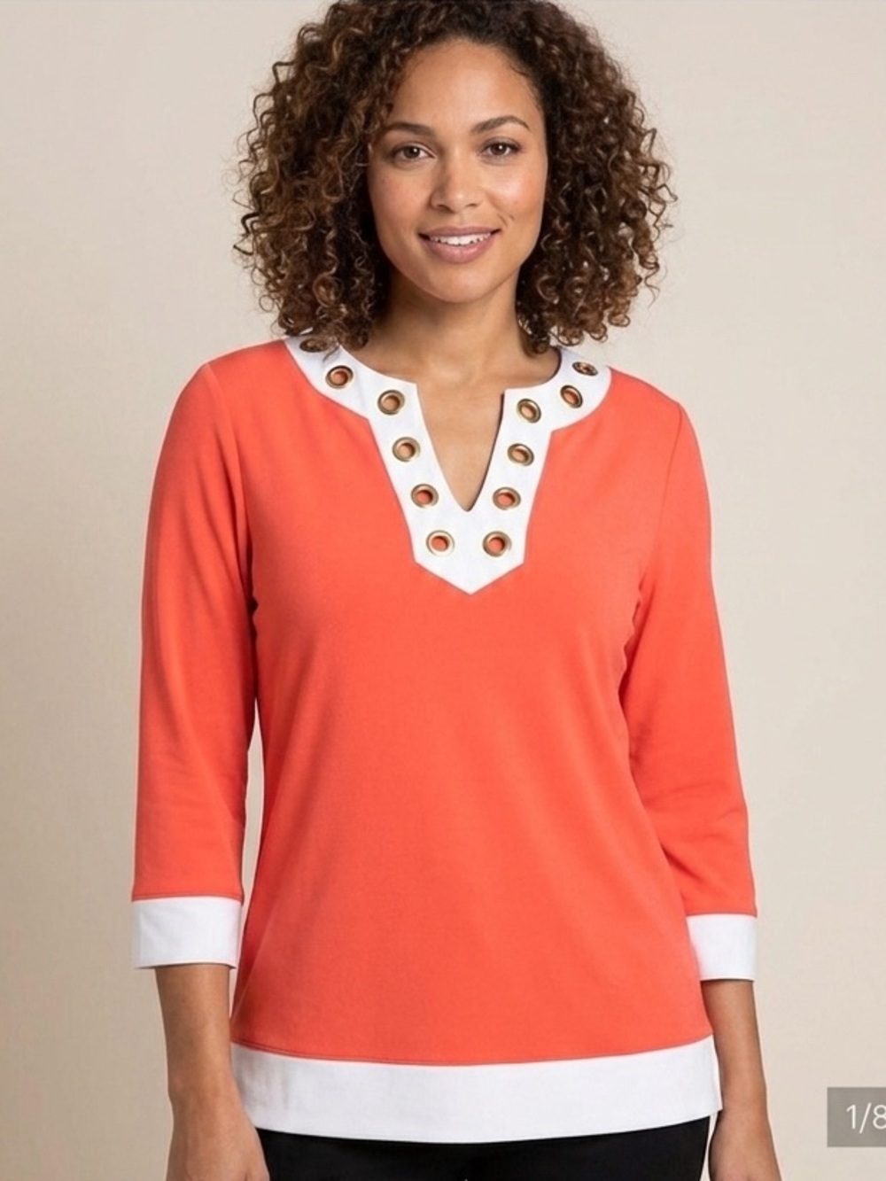 Rafaella Orange and White Blouse Size Medium
